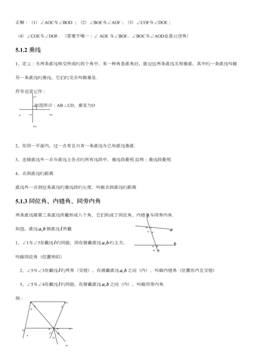 2023年人教版初中数学相交线与平行线知识点.docx