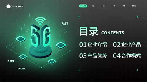 黑绿高级科技风5G赋能企业产品介绍PPT模板