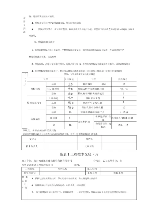 模板工程技术交底卡片