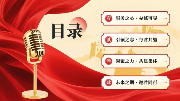 红色党政风团支书竞选班委竞选演讲PPT模板