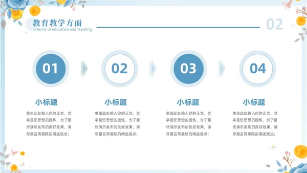 蓝色立体花卉教师年终工作总结工作汇报工作计划PPT年终总结