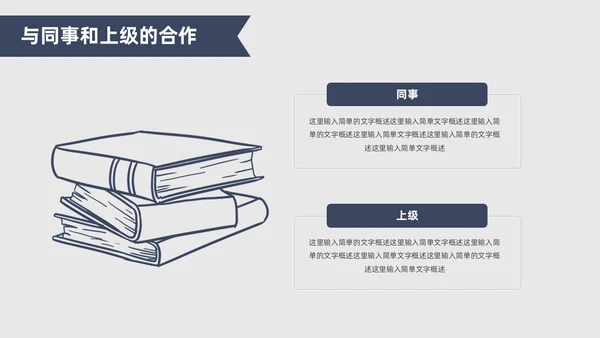 极简风厚书本简笔画创意蓝灰年终述职报告PPT模板