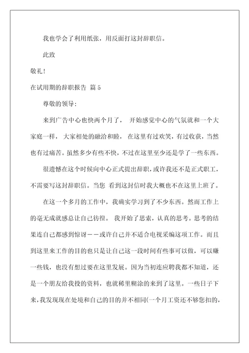 2023在试用期的辞职报告合集八篇