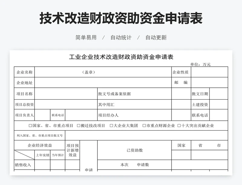 技术改造财政资助资金申请表