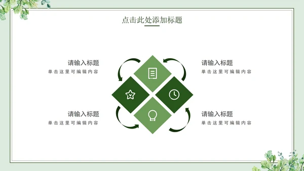 绿色简约小清新水彩叶子教学PPT模板