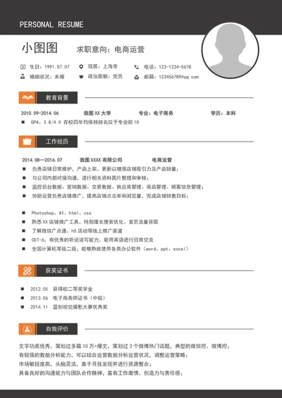 大气电商运营简历模板word个人求职竞聘简历模板