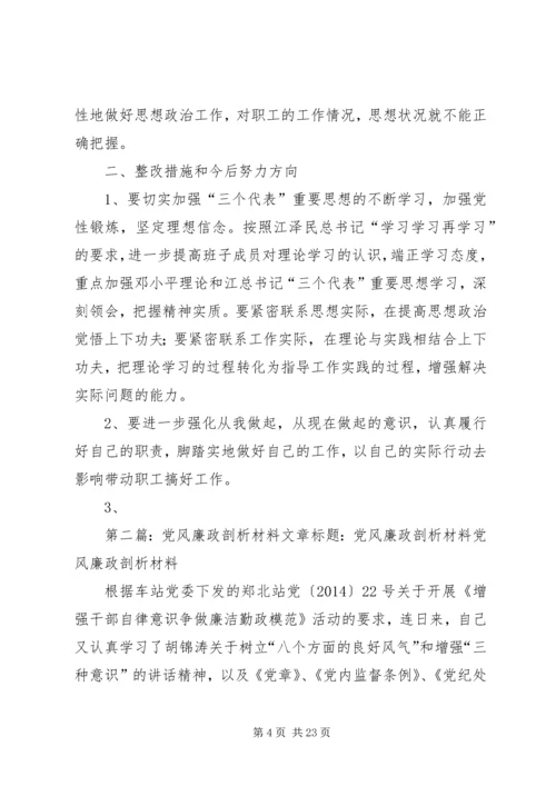 第一篇：党风廉政剖析材料文章标题：党风廉政剖析材料.docx