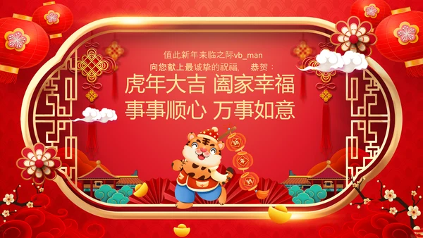 喜庆2022中国风虎年新年拜年电子贺卡PPT