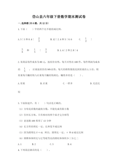 岱山县六年级下册数学期末测试卷（名师推荐）.docx