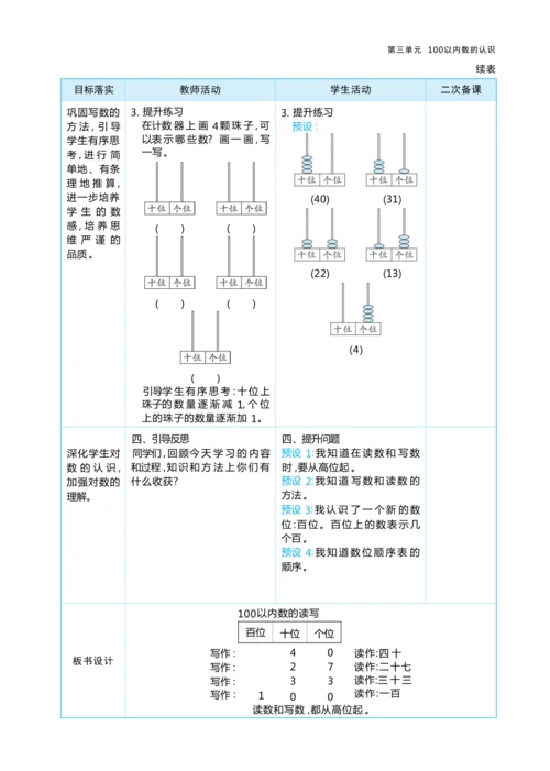 第三单元100以内数的认识（大单元教学设计）-2024-2025学年一年级下册数学人教版（2024）