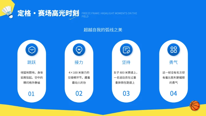 蓝色插画风校园运动会闭幕式总结PPT模板