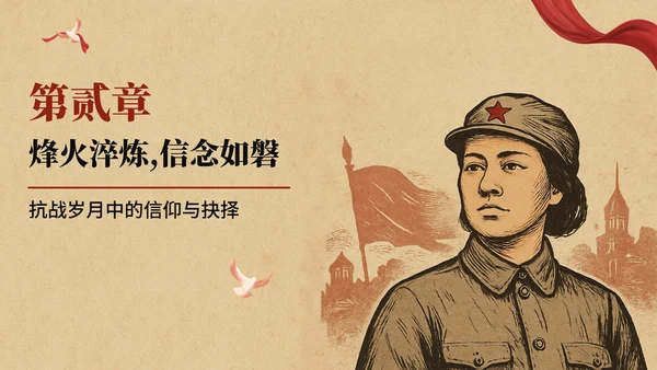 复古风插画手绘认识赵一曼主题班会PPT模板