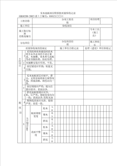 实木地板面层检验批质量验收记录