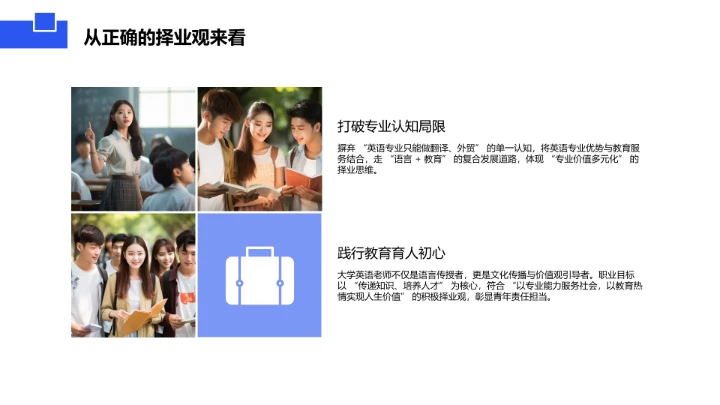 蓝色商务风英语专业大学生职业生涯规划发展展示PPT模版