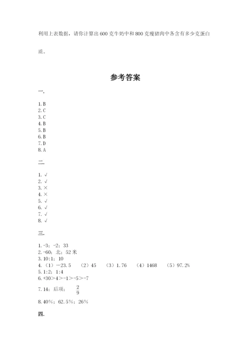 西师大版六年级数学下学期期末测试题附参考答案（突破训练）.docx