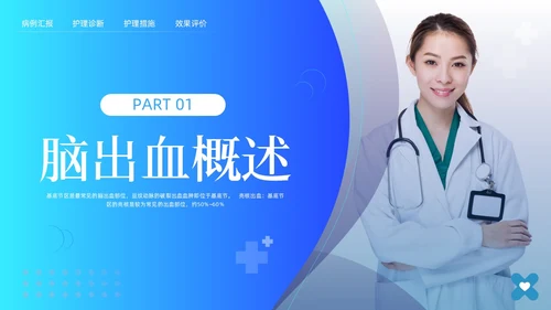 蓝色简约脑出血护理查房脑干出血护理查房PPT模板宣传PPT动