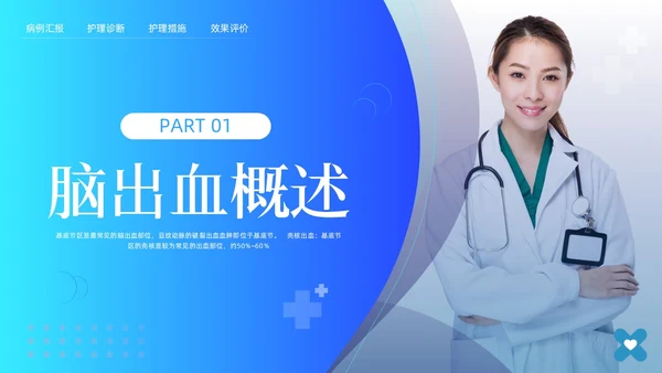 蓝色简约脑出血护理查房脑干出血护理查房PPT模板宣传PPT动