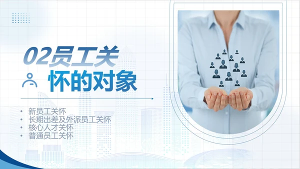 蓝色实拍风商务企业员工关怀体系工作总结PPTmoba
