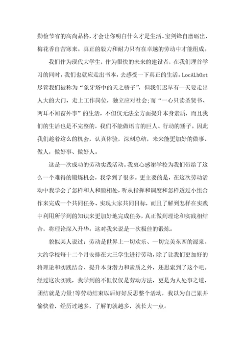 2021年大学生劳动心得