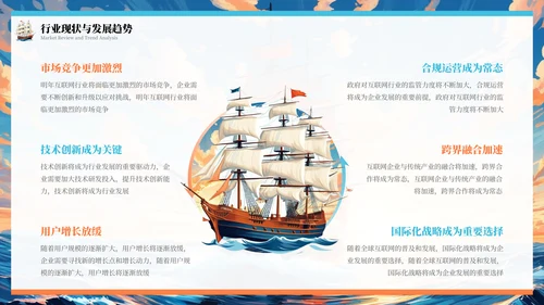 橙色插画风乘风破浪扬帆起航年终总结报告PPT模板