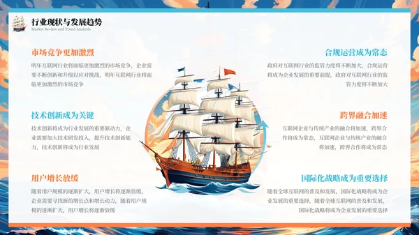 橙色插画风乘风破浪扬帆起航年终总结报告PPT模板