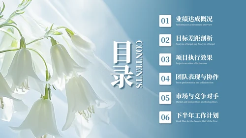 蓝色清晰20XX年半年度目标达成与差距分析PPT模板