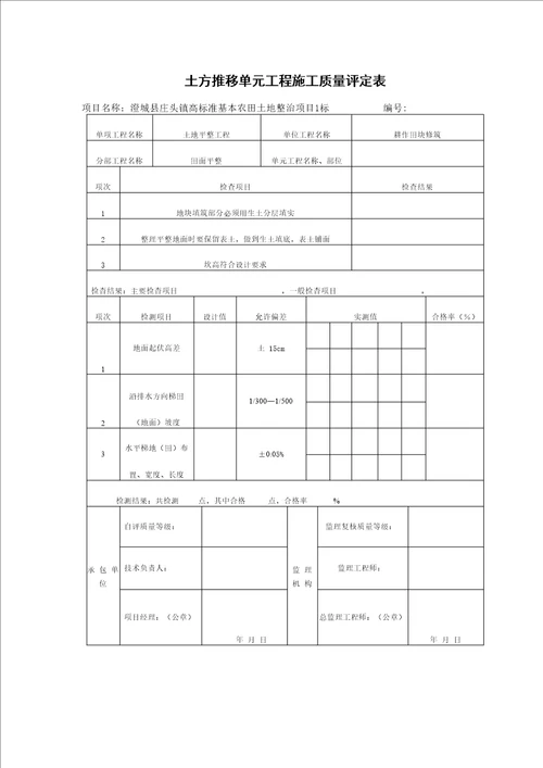 表土剥离工序质量评定表参考内容