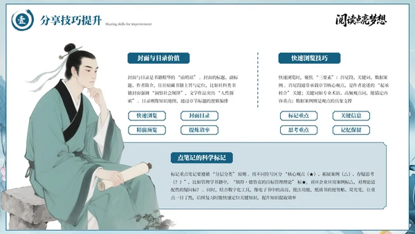蓝色古风读书分享会PPT模板