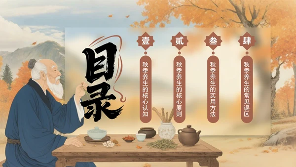 褐色中国风秋季养生指南PPT模板
