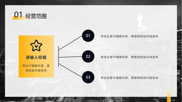 黑黄暗色都市缩影商务PPT模板