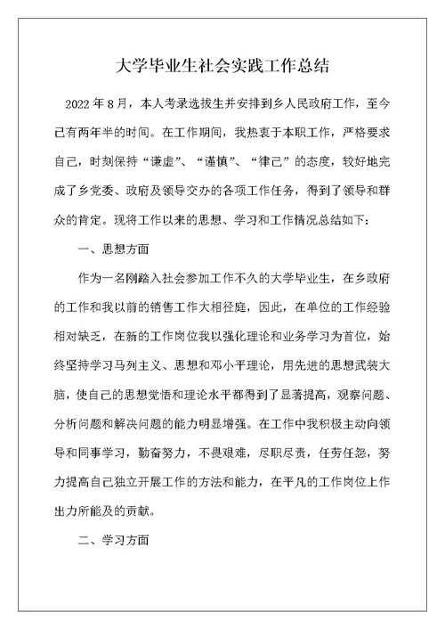 大学毕业生社会实践工作总结