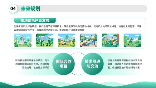 绿色扁平插画环保工作者的项目与成果展示PPT模板