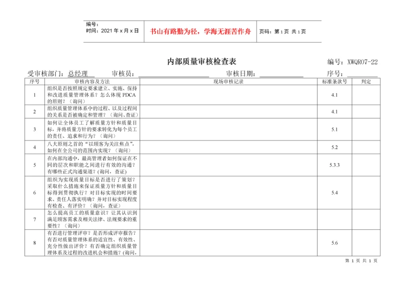 内部质量审核检查表.docx