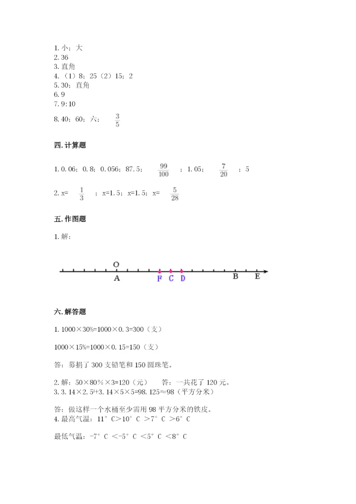 冀教版六年级下册数学 期末检测卷附答案（研优卷）.docx