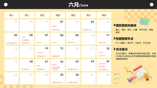 3D风黄色全年营销热点日历PPT