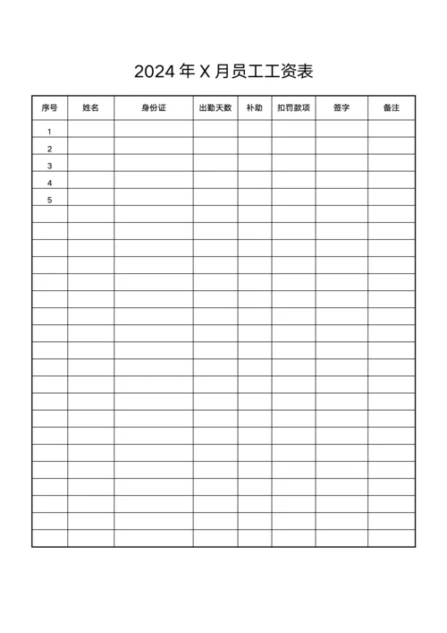 月度员工工资表