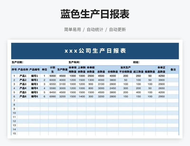 蓝色生产日报表