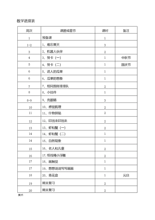 苏少版美术二年级上册美术教学计划