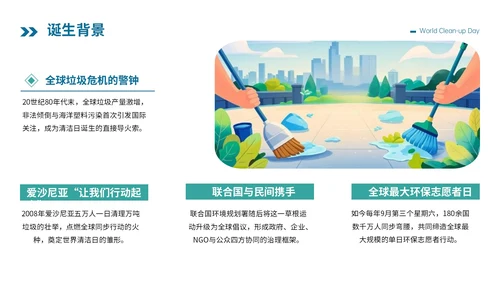 蓝绿色卡通插画风格世界清洁地球日PPT模板