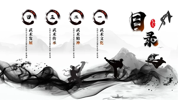 简约黑白泼墨中国风中国武术文化培训ppt模板中国传统文化