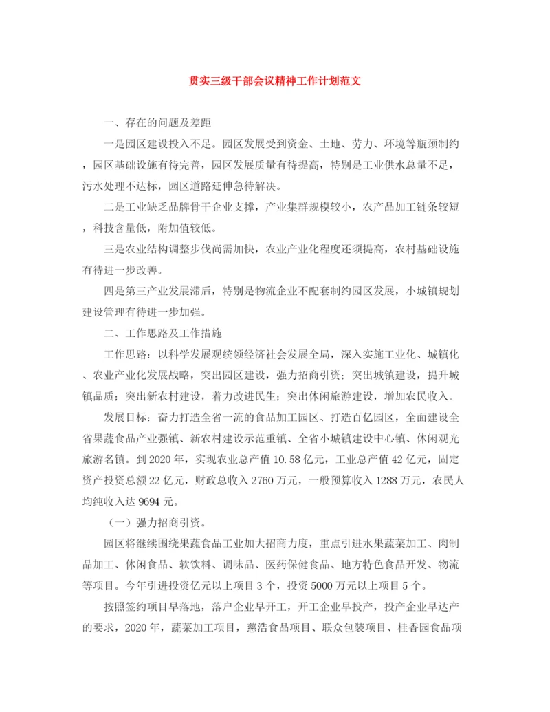 精编之贯实三级干部会议精神工作计划范文.docx