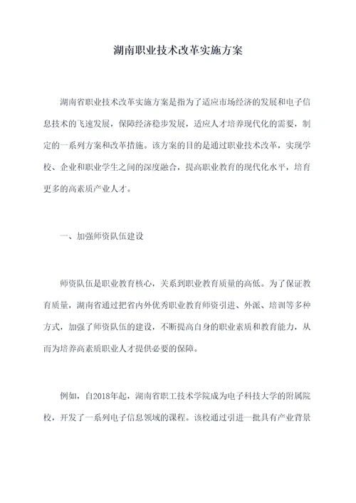 湖南职业技术改革实施方案