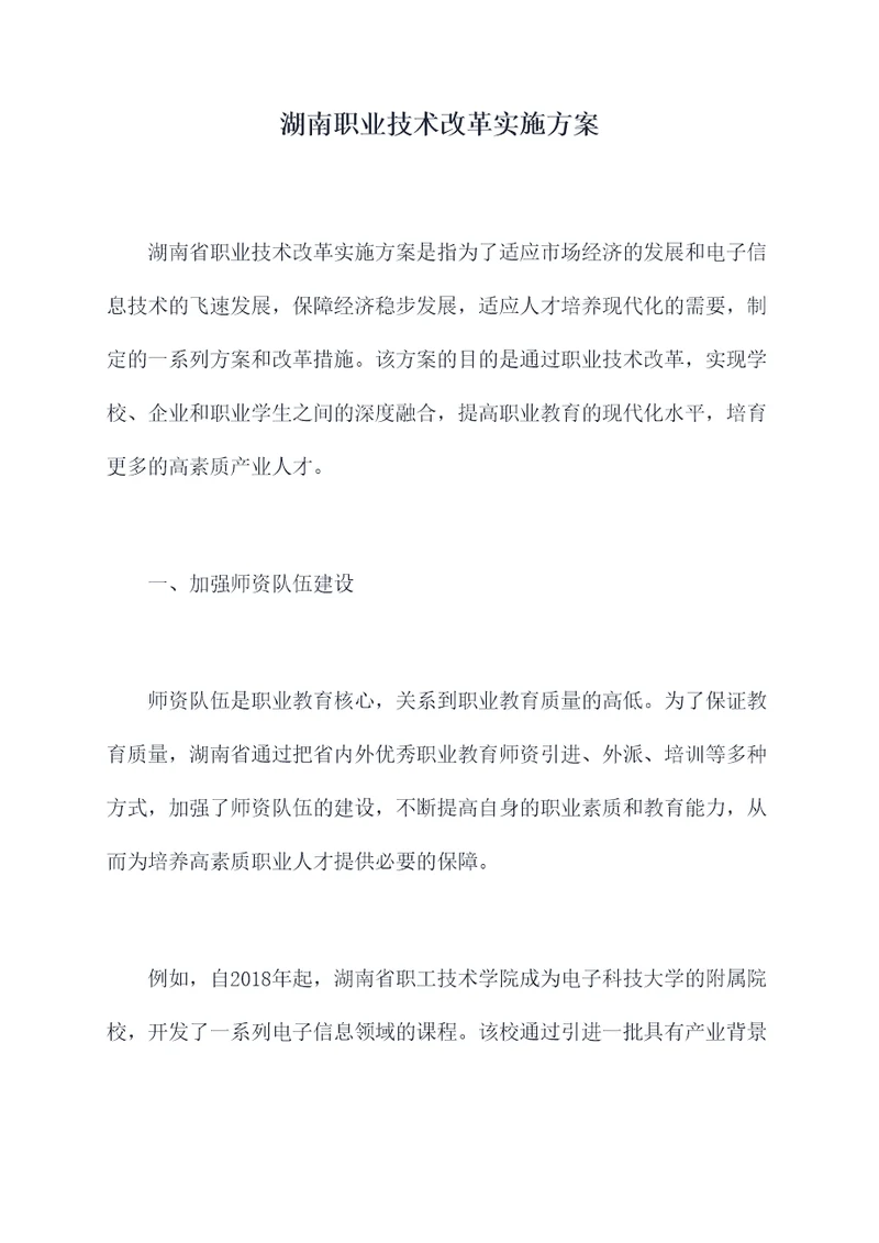 湖南职业技术改革实施方案
