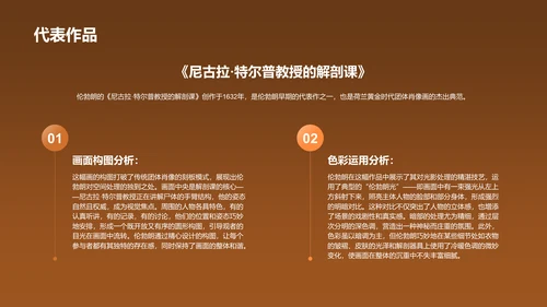 橙色复古风伦勃朗·哈尔曼松·凡·莱因——荷兰最伟大的画家PPT模板