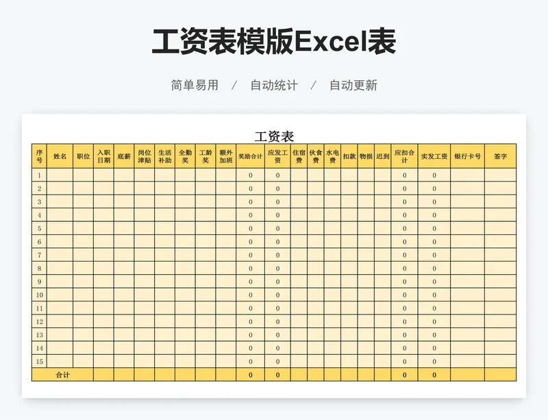 工资表模版Excel表