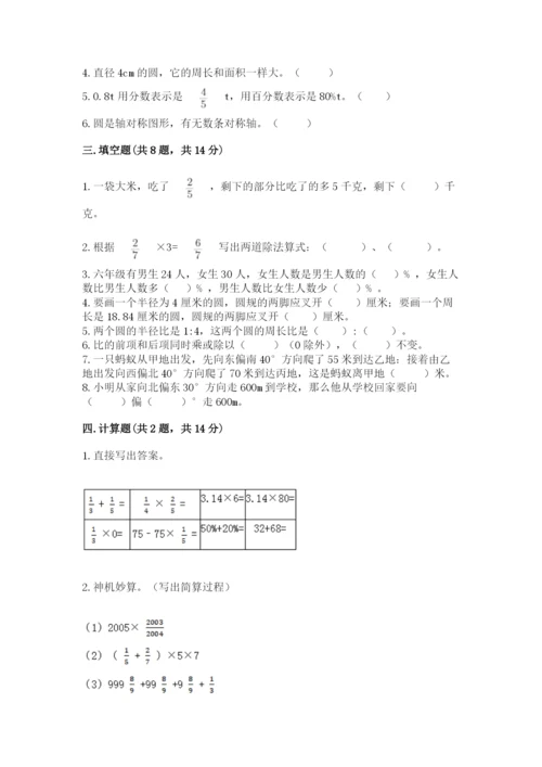 小学六年级上册数学期末测试卷附完整答案（夺冠系列）.docx