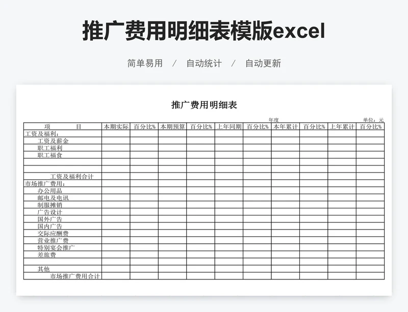 推广费用明细表模版excel模板