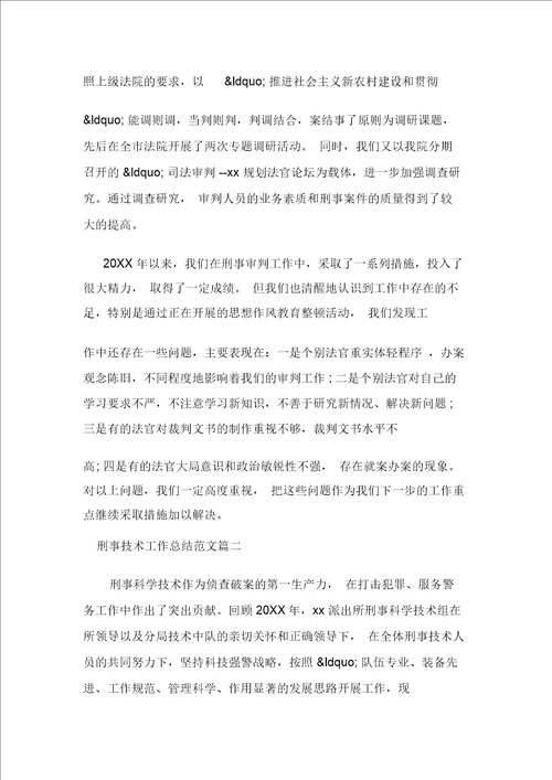 刑事技术工作总结报告范文