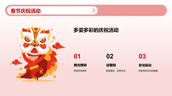 红色插画迎接新年春节习俗与文化PPT模板