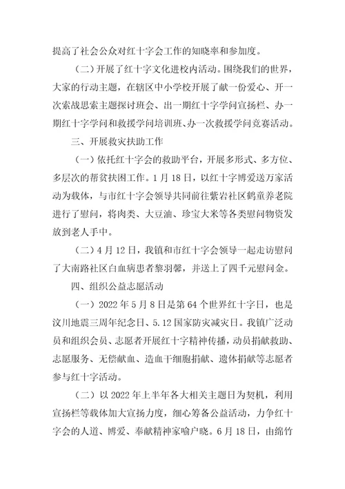 2022年x乡镇红十字会上半年工作总结